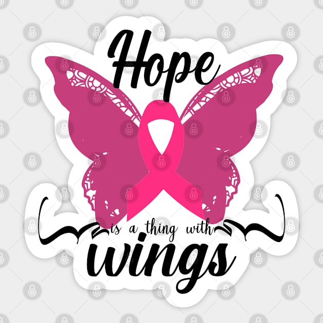 Hope is a thing with wings Breast Cancer Pink Ribbon Sticker by FamilyCurios